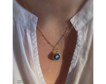 Labradorite 14kt Gold Filled Necklace, Delicate Labradorite Pendant, Minimalist Crystal Necklace, Gold Labradorite Jewelry