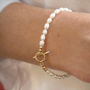 Freshwater Pearl Bracelet, 14kt Gold Filled Toggle Clasp, Stackable Jewelry