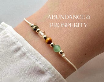 Pulsera de la abundancia hecha a mano, con citrino, pirita, aventurina, ojo de tigre y cuentas chapadas en oro.