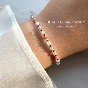 Pregnancy Bracelet, Crystal Jewelry for Mom to Be, Moonstone, Aquamarine, Rose Quartz, Baby Shower Gift