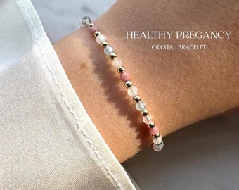 Pregnancy Bracelet, Crystal Jewelry for Mom to Be, Moonstone, Aquamarine, Rose Quartz, Baby Shower Gift
