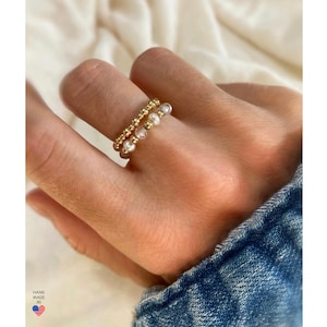 Handmade Moonstone Pearl Gold Filled Ring Set