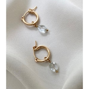 Aquamarine Gold Filled Earrings. Huggie Hoop Earrings. 14kt Gold Filled Hoop Earrings. March Birthstone. Aquamarine Hoop Earrings