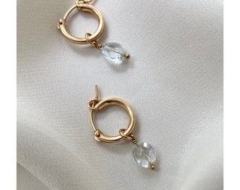 Aquamarine Gold Filled Hoop Earrings: Minimalist March Birthstone