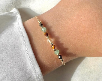 Pulsera de cristal chapada en oro, citrino, pirita, aventurina, ojo de tigre