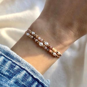 Opal & Pearl Cord Bracelet, 14kt Gold Filled Beads, Adjustable Silk Jewelry
