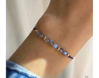 Genuine Labradorite Gemstone Bracelet, 14kt Gold Filled, Minimalist Dainty Jewelry