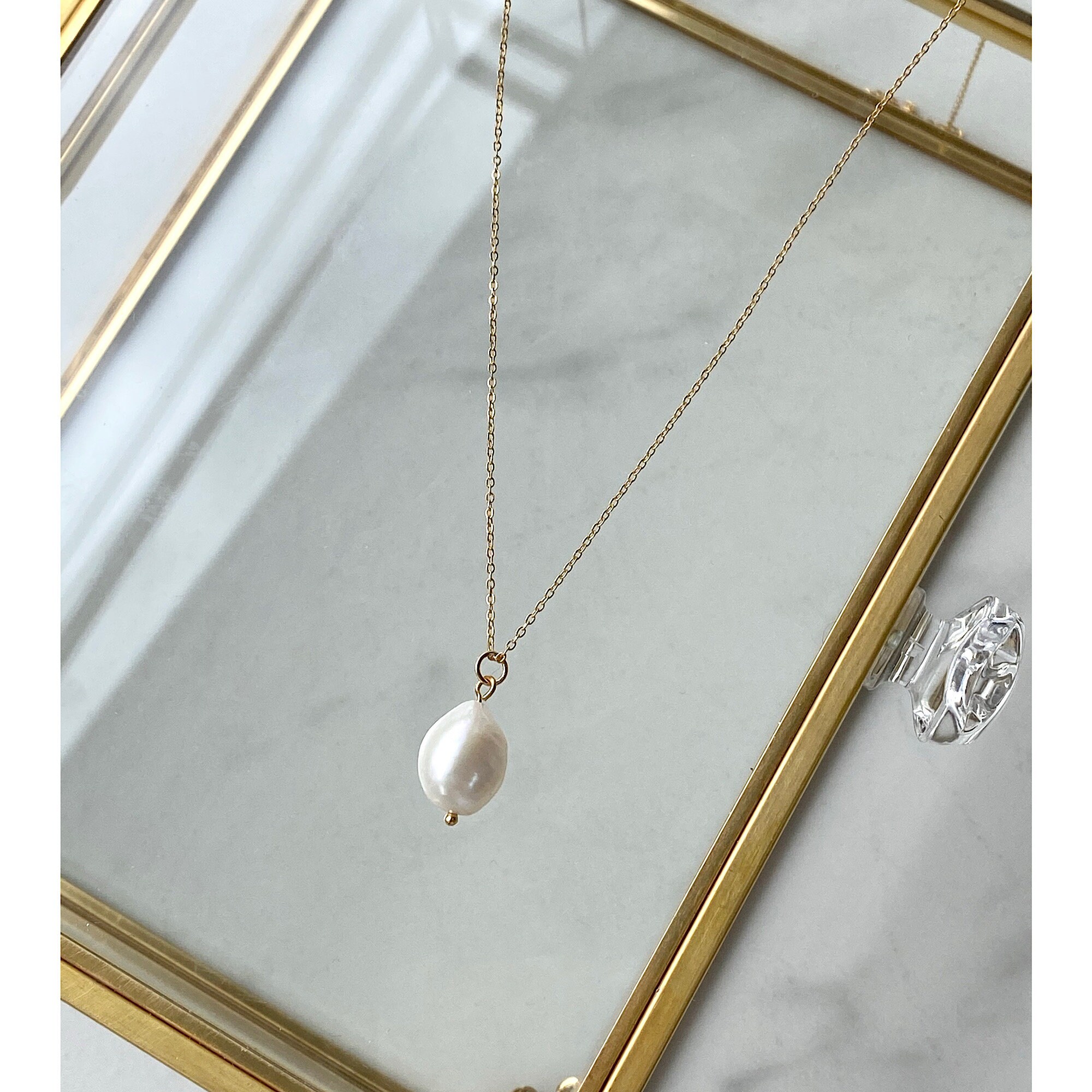Baroque Pearl 14kt Gold Filled Necklace. Delicate Gold Pearl