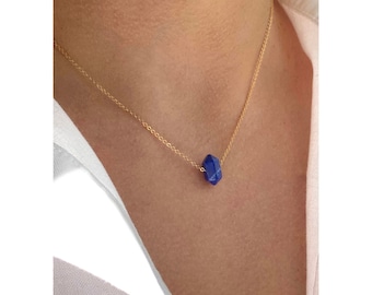 Collier en lapis-lazuli rempli d'or 14 carats, pendentif minimaliste