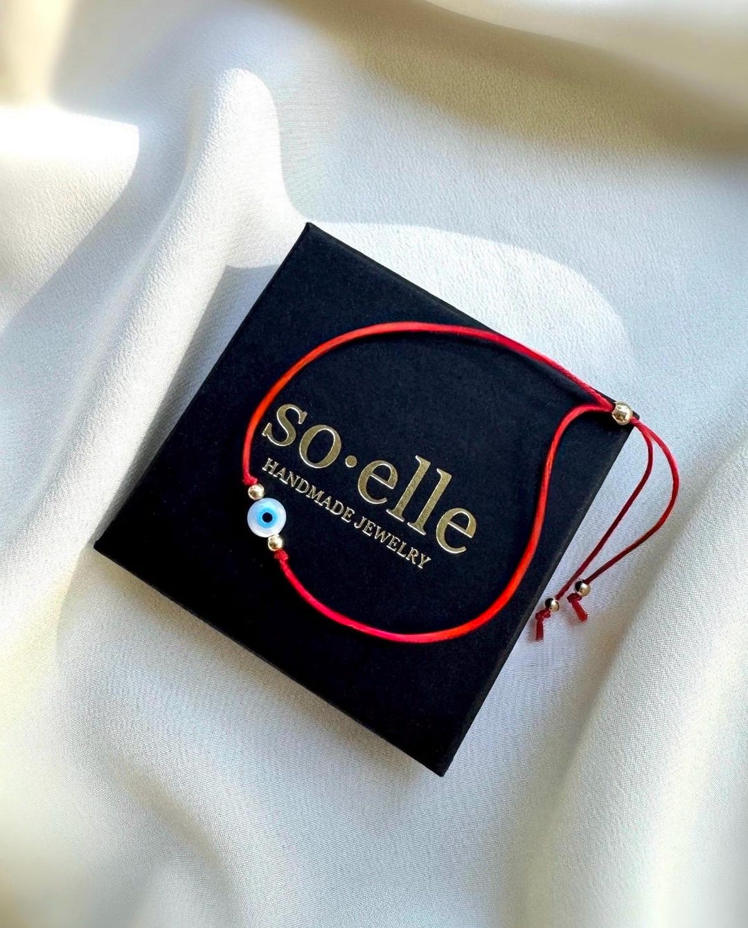 Jewel String Mother of Pearl Evil Eye Bracelet, Gold-filled Red String Protection ...