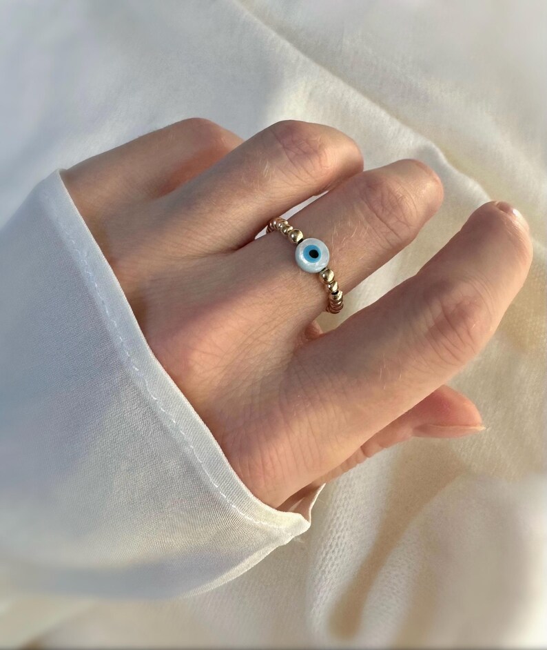 Blue Evil Eye Ring. Stretch Ring. Gold Filled/ Sterling Silver Ring