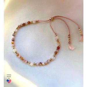 Opal Moonstone Cord Bracelet, Adjustable Gemstone Bracelet