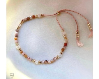 Opal Moonstone Cord Bracelet, Adjustable Gemstone Bracelet
