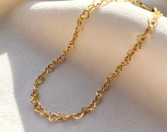 Pulsera de cadena de corazón chapada en oro, eslabón de amor minimalista
