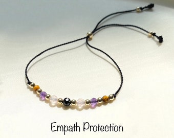 Empath Protection Bracelet. Black Tourmaline, Rose quartz, Amethyst, Tiger's eye bracelet. Delicate Crystal Bracelet. Beaded Bracelet.