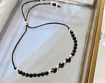 Black Tourmaline Bracelet, 14kt Gold Filled, Empath Protection Jewelry