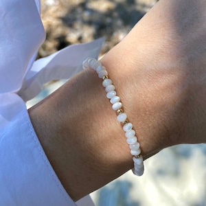 Mother of Pearl Beaded Bracelet: 14kt Gold Filled Delicate Jewelry