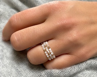 Mother of Pearl Ring. Beaded Ring. 14kt Gold Filled Ring. Stretch Rings. Elastic Ring. June Birthstone Ring. Delicate Ring. Dainty Ring.