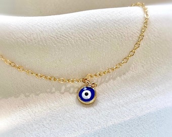 Collier bleu mauvais oeil rempli d'or 14 carats, pendentif de protection minimaliste