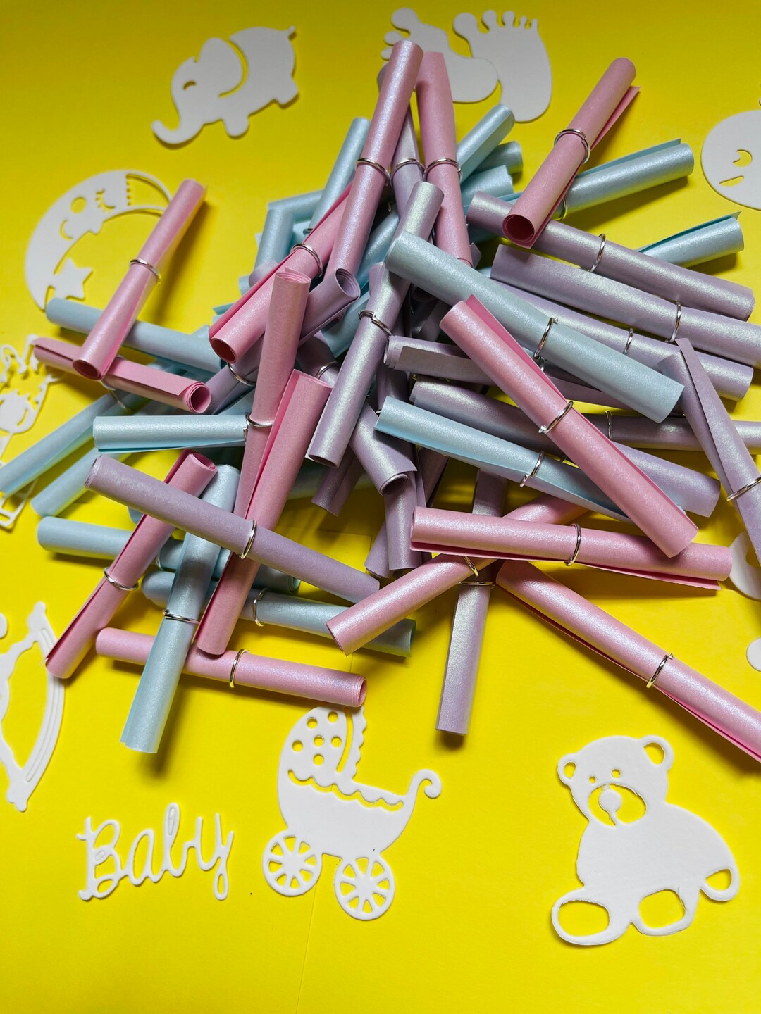 Baby Shower Message in a Bottle, Wish and Promise Scrolls in Pearlised