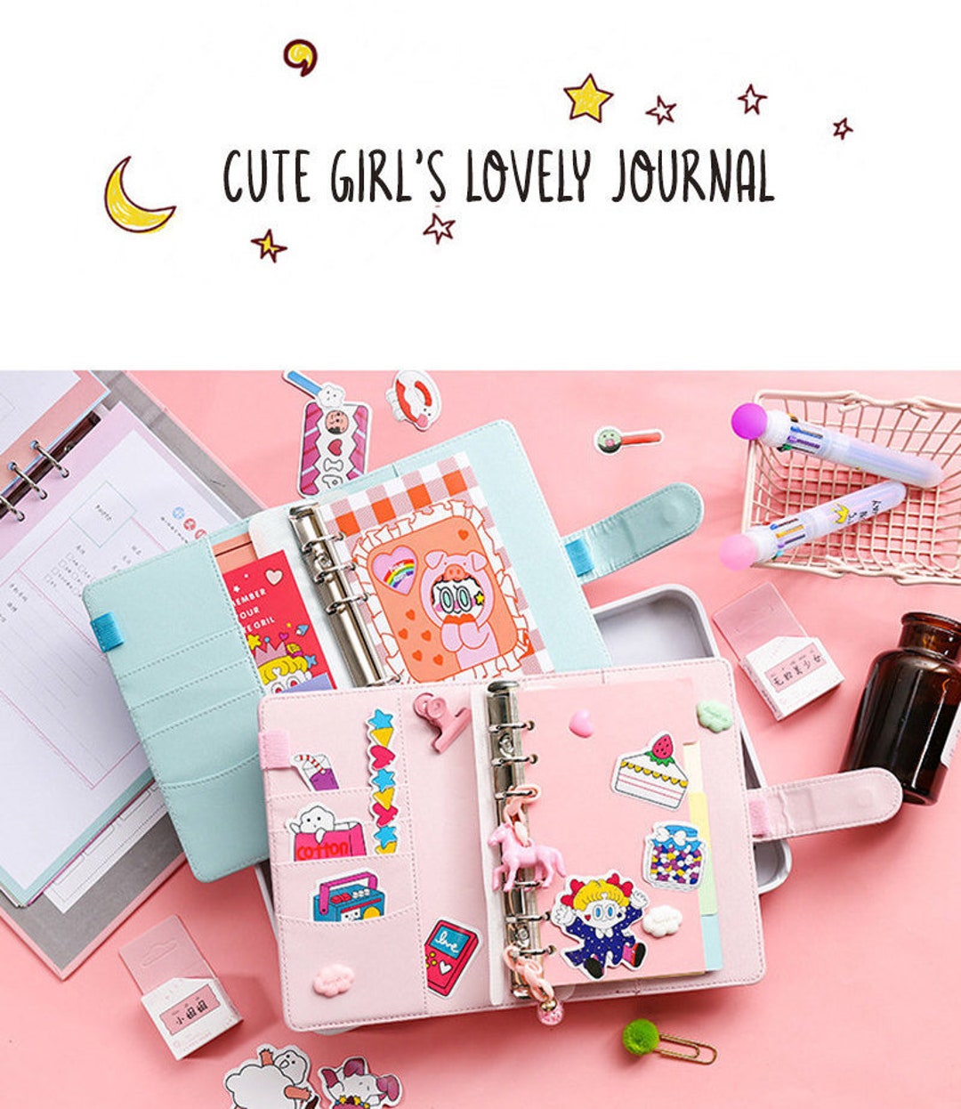 Kawaii Notebook Box Set Notepads Stationery Cute Purple Pink Diary Budget  Book Journal and Washi Tape Gift School Supplies - AliExpress