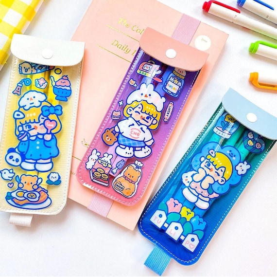 Cute Japanese Style Jelly PVC Transparent Pencil Case Storage Bag With a  Strap 