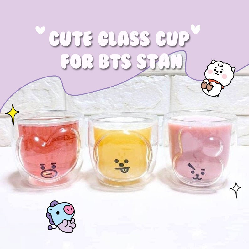 BTS BT21 K-Pop Korean Characters Inspired Cute Double-layered Glass Cup 