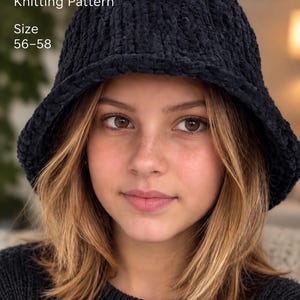 Mönster för stickad hinkhatt, enkelt PDF-stickmönster, mössa i grovt garn, nybörjarvänlig, storlek 56–58 cm