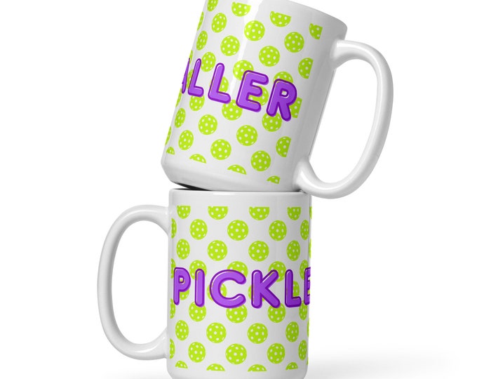 Pickleballer white coffee/tea mug • pickleball mug • pickleball gift • Purple Neon