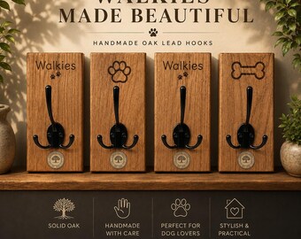 Personalised Oak Dog Lead Hook | Handmade Wooden Leash Holder | Dog Walking Storage | Pet Lead Rack | Dog Lover Gift