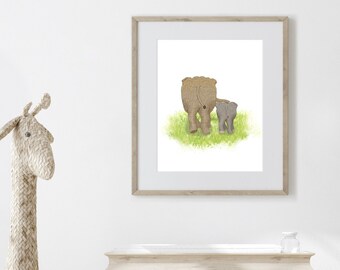 Elephant Baby and Mom Print | Safari Nursery Print | Elephant Nursery Print | Scandi Nursery | Elephant Nursery Decor | Safari Kids Room