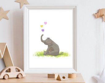 Elephant Blowing Hearts Print | Safari Nursery Print | Elephant Nursery Print | Scandi Nursery | Elephant Nursery Decor | Safari Kids Room