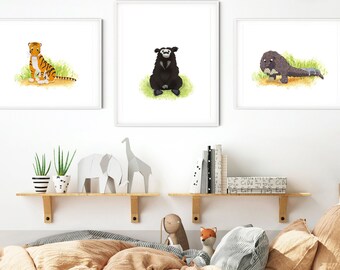 Jungle Set of 3 Prints - Tiger, Bear and Pangolin | Kids Print Sets | Jungle Set of Prints | Kids Set of 3 Prints | Set of Nursery Prints