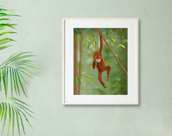 Orangutan wall art, orangutan decor, monkey baby shower, orangutan nursery decor, orangutan kids, jungle theme baby shower,