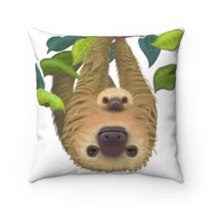 Sloth pillow, nursery pillow, animal pillow, wildlife cushion, nursery decor, kids room decor, jungle nursery, jungle kids room, sloth kids image 3