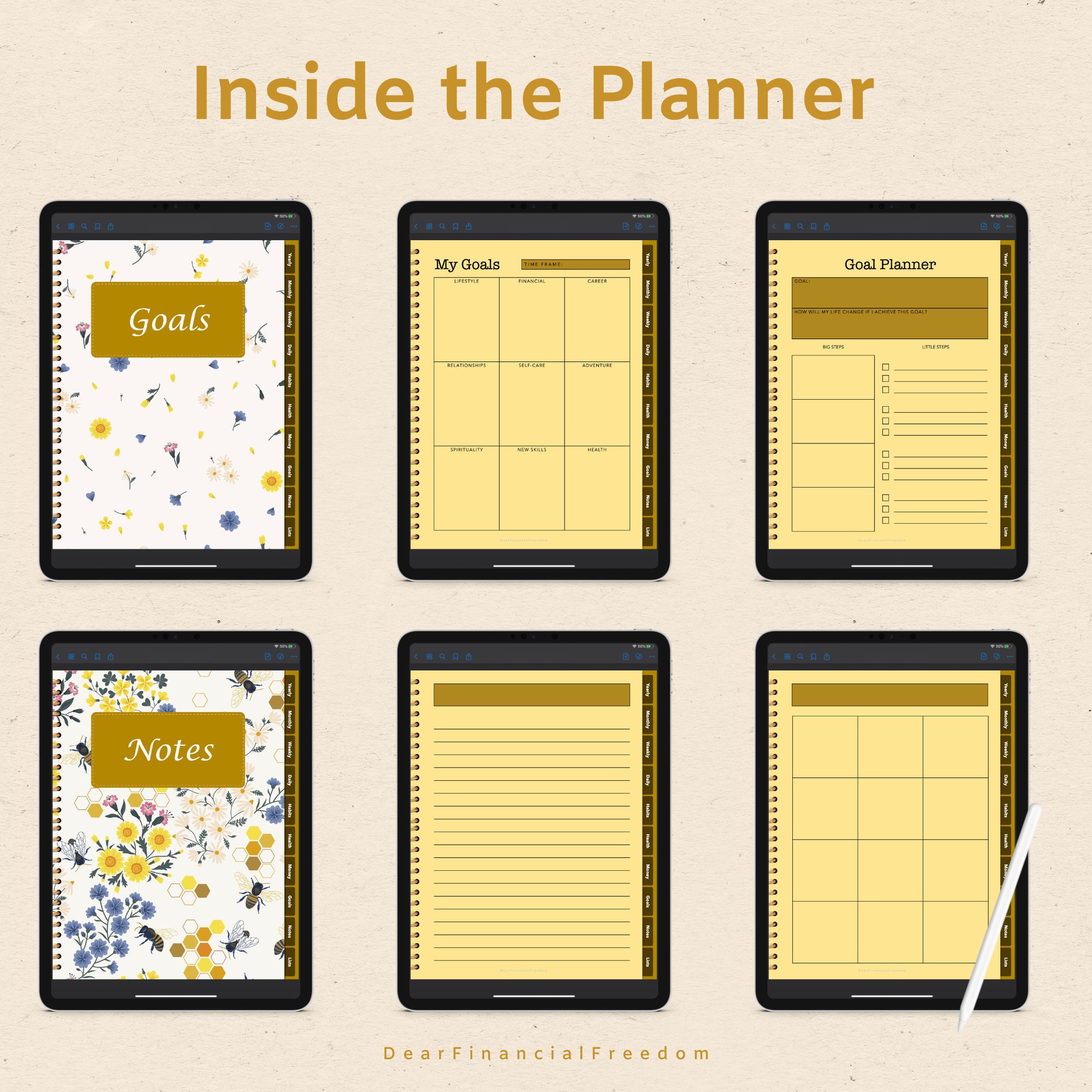 Undated Honey Flower Digital Planner for Goodnotes and Notability on ...