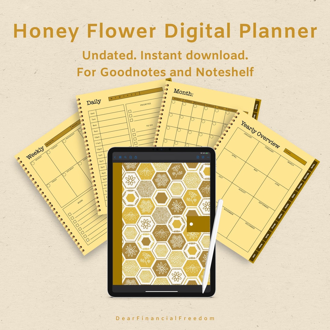 Undated Honey Flower Digital Planner for Goodnotes and Notability on ...