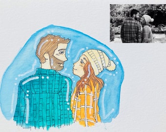 Watercolor hand drawn Couple portraits, family portrait, pet portraits