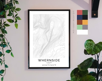 Whernside Topographical Map Print, UK Landscape Art, Mountain Wall Art, Nature Decor, Gift for Adventurers