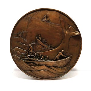 Vintage High-Relief Bronze Nautical Whaling Scene Plaque- Signed