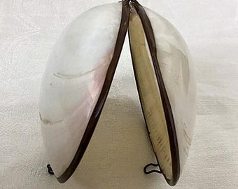 Antique Victorian Mother-of-Pearl & Brass Polished Clam Shell Trinket Box