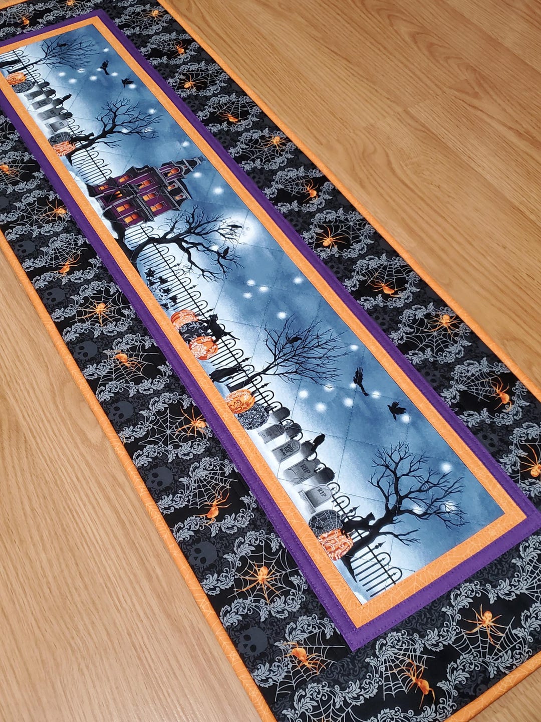 Quilted Halloween Table Runner, 42.5 X 14.5 Table Runner, Orange ...