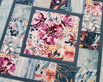 Handmade Quilted Floral Patchwork Table Topper or Wall Hanging 20.5"