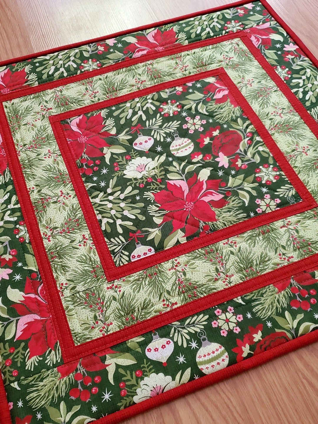 Quilted Table Topper 20 Square Christmas Table Topper Etsy