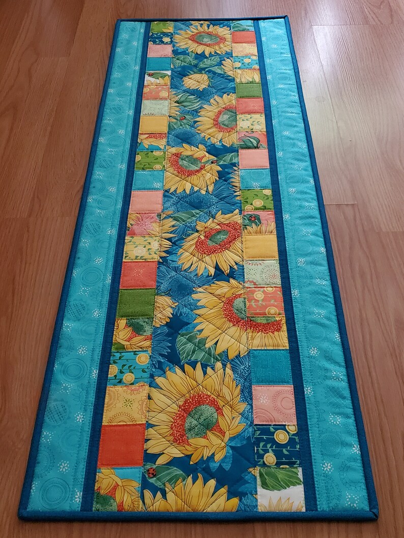 Quilted Table Runner 42 X 15 Sunflower Table Etsy