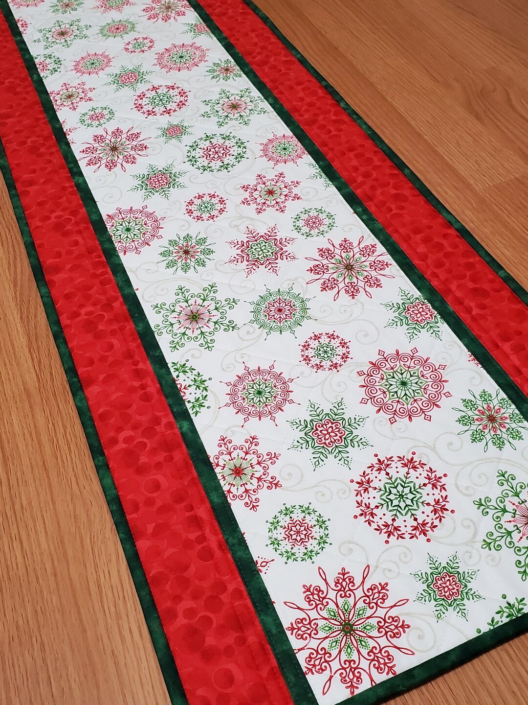 Quilted Christmas Table Runner, 42.5 X 15 Quilted Holiday Table Runner