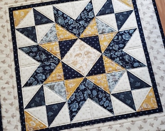 Vintage Style Floral Quilted Calico Star Table Topper or Wall Hanging, 20.5"