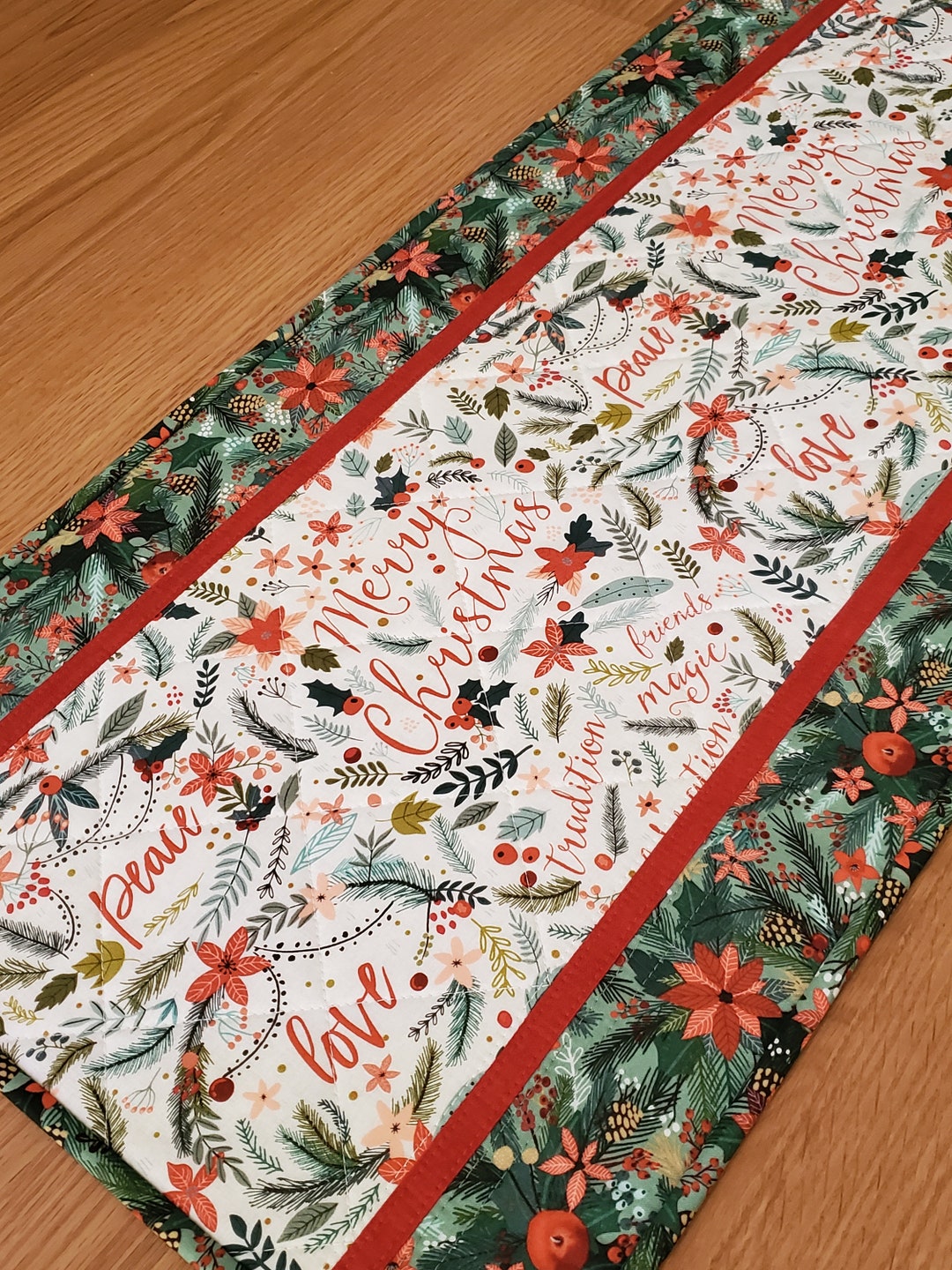 Quilted Christmas Table Runner 42 X 15 Quilted Etsy