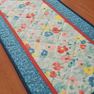Quilted Floral Table Runner, 42&quot; x 15&quot; Summer Table Runner, Quilted Table Runner, Handmade Floral Table Quilt