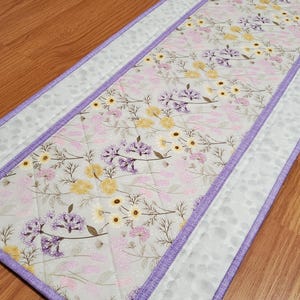 Quilted Floral Table Runner, 42&quot; x 15&quot; Spring Table Runner, Quilted Summer Table Runner, Handmade Botanical Table Quilt